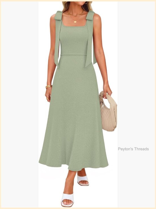 Dresses & Skirts - Sleeveless Square Neck Bow Straps Midi Sweater Dress for Wedding Guest Vacation